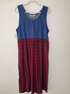 Vintage 90’s plaid and denim midi dress